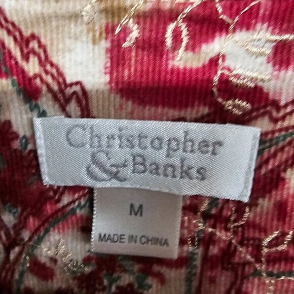 Christopher & Banks Pink Boho Corduroy Jacket Floral Embroidered Lightweight M - Picture 12 of 15